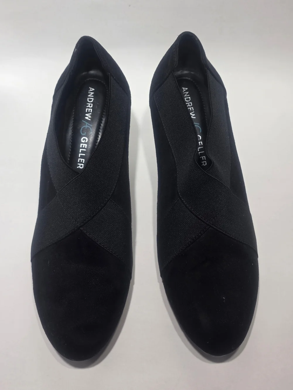 Andrew Geller Black Slip On Heels 9.5M Comfort Stretch Block Heel Shoes